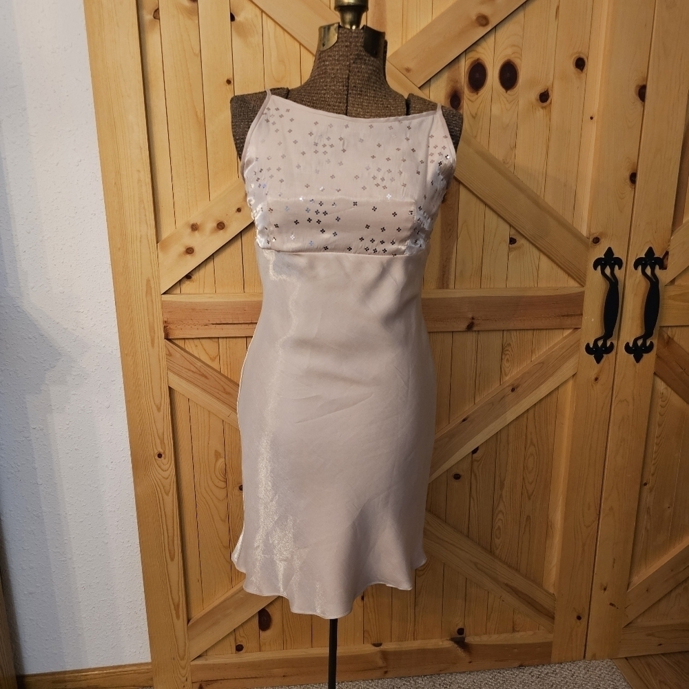 Jessica McClintock the sparkle mini Dress pastel sheer pink with sequins- y2k